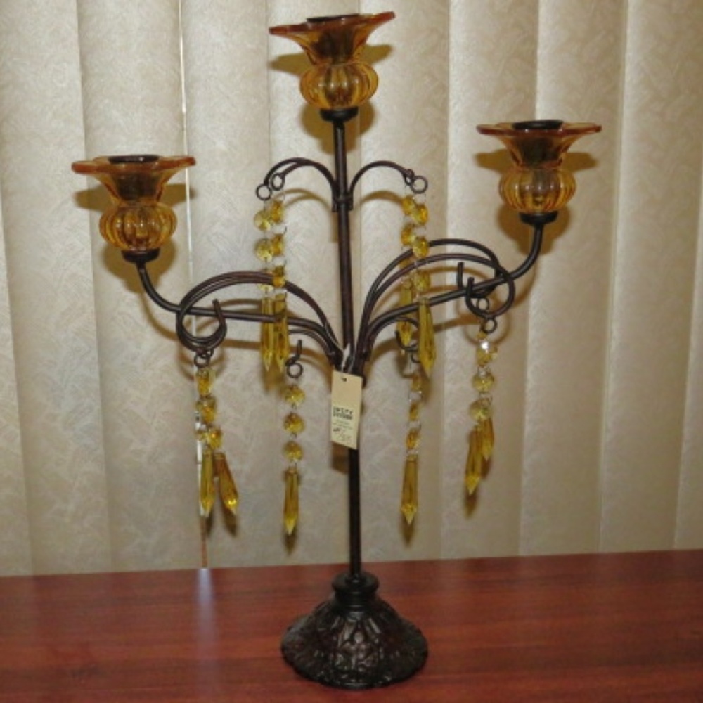 2 Decorative Glass Ornate Iron Candelabra
